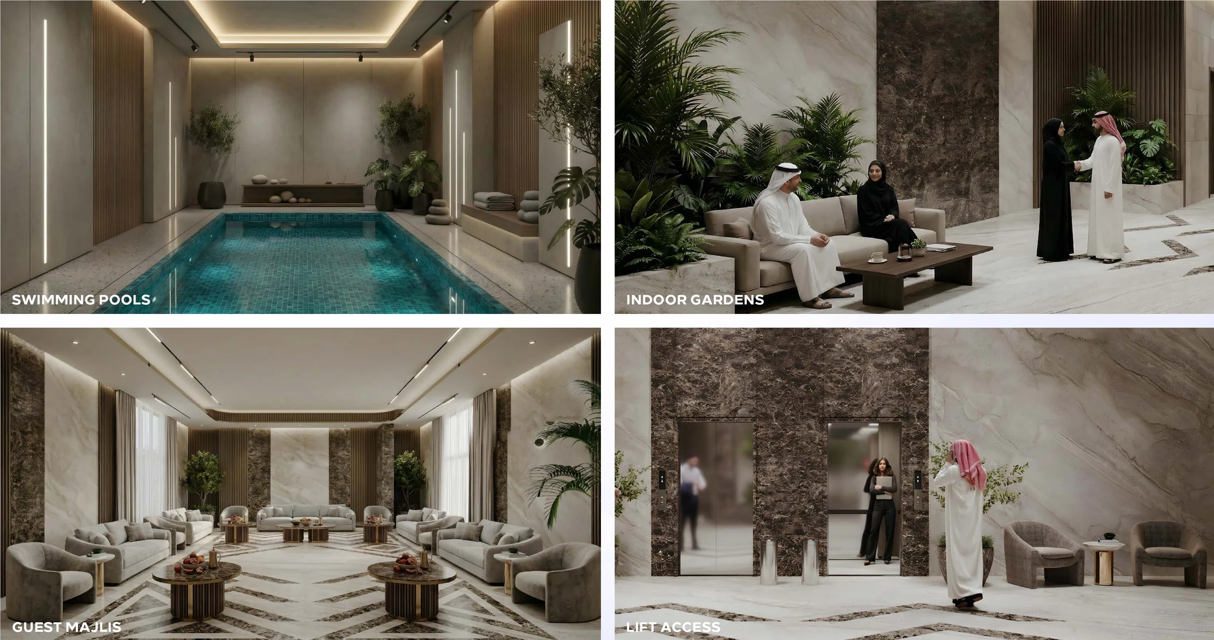 Swimming pool, indoor garden, and guest majlis